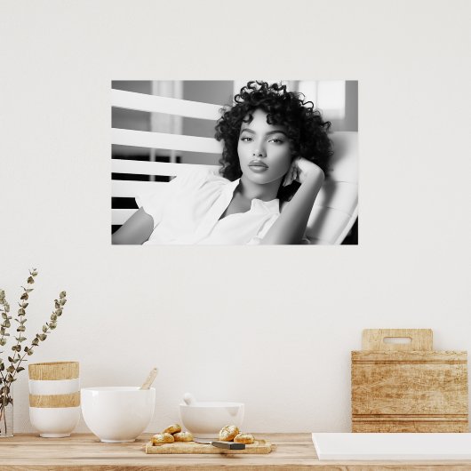 B&W写真モダンをChaise loungeの黒人女性 ポスター (キッチン)