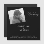 B/W写真モダンブラックウェディング日付を保存 マグネット招待状 (正面/裏面)