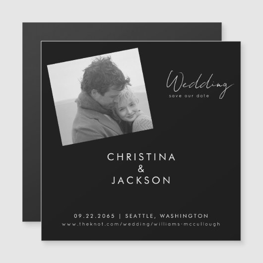 B/W写真モダンブラックウェディング日付を保存 マグネット招待状 (正面/裏面)