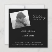 B/W写真モダンブラックウェディング日付を保存 マグネット招待状 (正面)