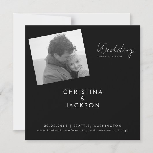 B/W写真モダンブラックウェディング日付を保存 マグネット招待状 (正面)