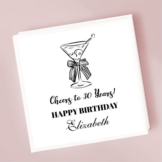 B&W応援モダンから30年誕生日ナプキン スタンダードカクテルナプキン