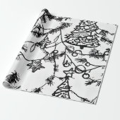 B&W抽象化されたクリスマスブランチ ラッピングペーパー (アンロールド)