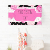 B&W水平ストライプドットピンクフローラ誕生日 横断幕 (インサイチュ)