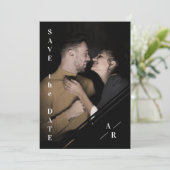 B&W洗練されたフォトカップルのミニマル結婚リスト セーブザデート (スタンド正面)