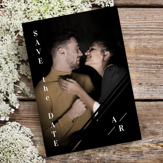 B&W洗練されたフォトカップルのミニマル結婚リスト セーブザデート