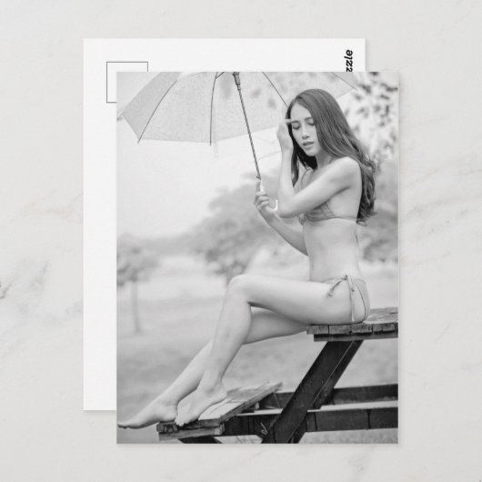 B&W美しいビキニガール写真はがき ポストカード (正面/裏面)