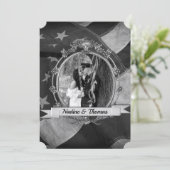 B&W軍隊愛国旗と写真 招待状 (スタンド正面)