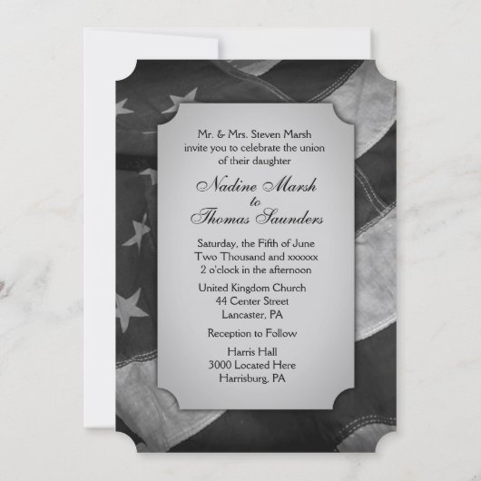 B&W軍隊愛国旗と写真 招待状 (裏面)