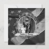 B&W軍隊結婚式招待状と写真 招待状 (正面)