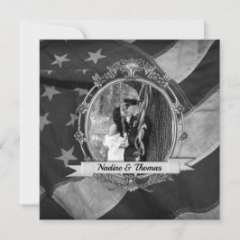 B&W軍隊結婚式招待状と写真 招待状