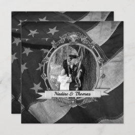 B&W軍隊結婚式招待状と写真 招待状