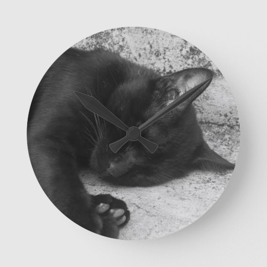 B&W - 眠る猫 ラウンド壁時計 (正面)