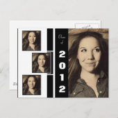 B&W 4枚の写真卒業発表はがき 案内ポストカード (正面/裏面)