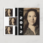 B&W 4枚の写真卒業発表はがき 案内ポストカード (正面)