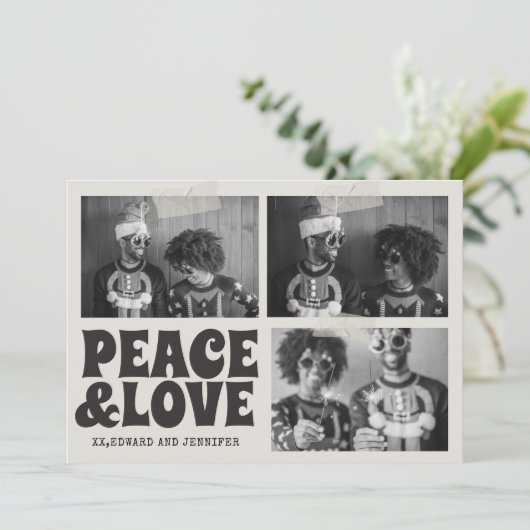 B&W Groovyメリークリスマスファンキーフォトクリスマス カード (スタンド正面)