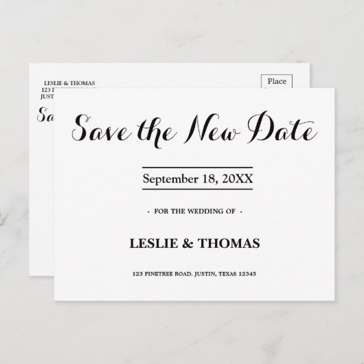 B&W Personalized Save the New Date Postcard ポストカード (正面/裏面)