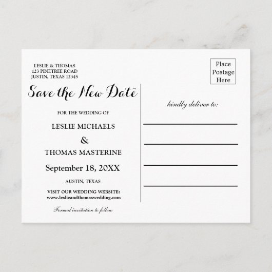 B&W Personalized Save the New Date Postcard ポストカード (裏面)