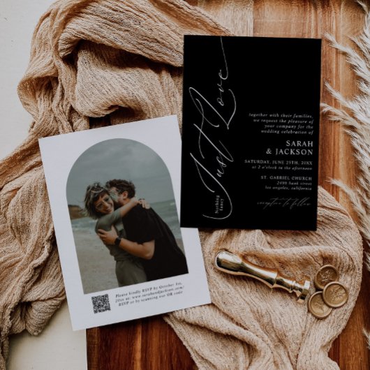 B & W QRコードNothing ファンシー Just Love 結婚's 招待状