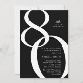 B & W Shh It's a Surprise 80th Birthday Party 招待状 (正面)