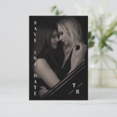 B&W Sophisticated Photo Couple Lesbian Gay Wedding セーブザデート (スタンド正面)