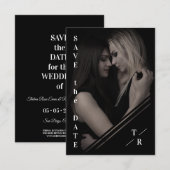 B&W Sophisticated Photo Couple Lesbian Gay Wedding セーブザデート (正面/裏面)