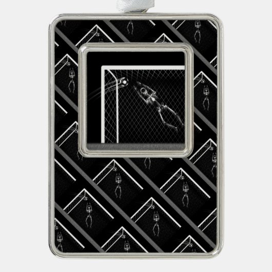 B&W X線スケルトンサッカーゴアリー シルバープレートフレームオーナメント (正面)