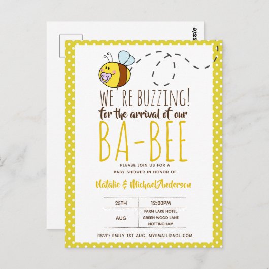 BAビー赤ちゃんシャワーイエローの到着のためのブーブジング ポストカード (正面/裏面)