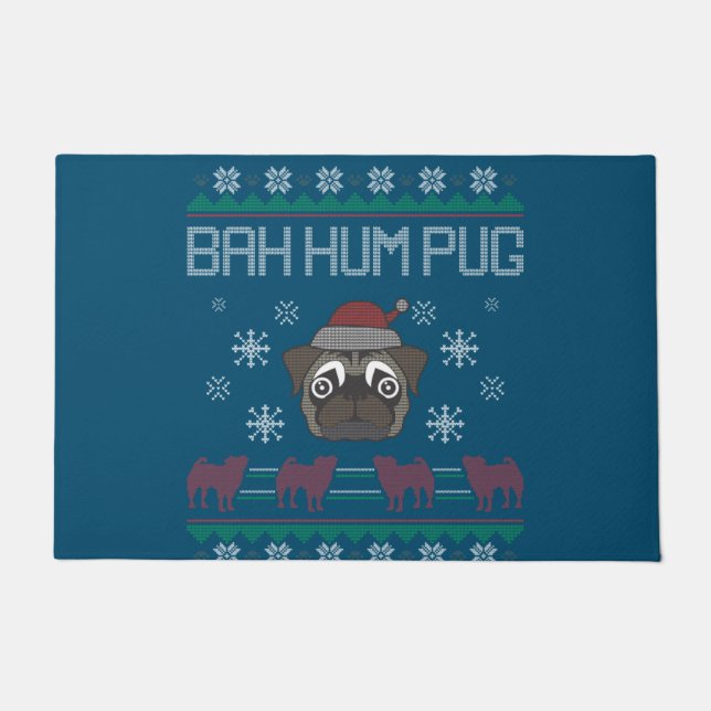 Ba Ham Pug Pugly Christmas Ugly Christmas Sweater ドアマット (正面)