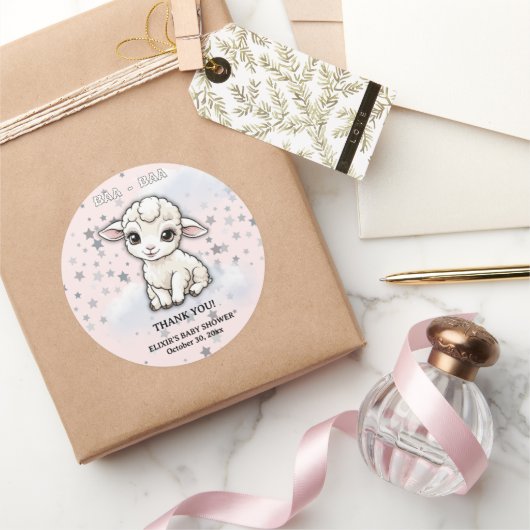 Baa-baa A Little Lamb Stars Baby Shower ラウンドシール (ギフト)