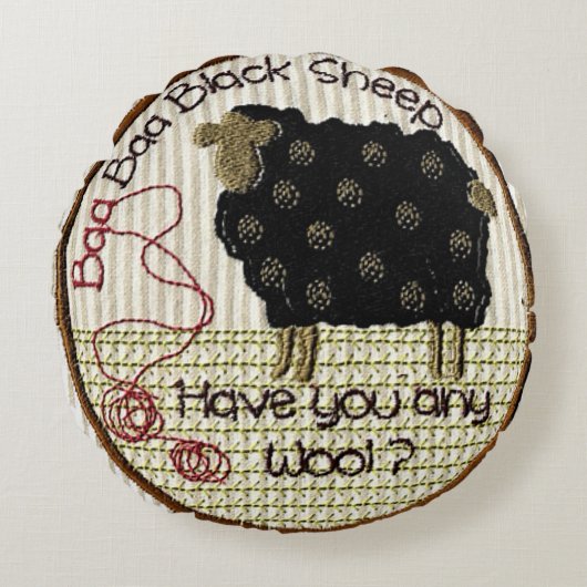 "Baa Baa Black Sheep" ラウンドクッション (正面)
