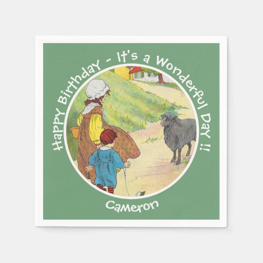 Baa, Baa, Black Sheep Birthday Party Collection スタンダードカクテルナプキン (正面)