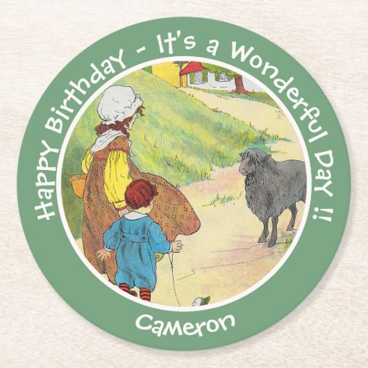 Baa, Baa, Black Sheep Birthday Party Collection ラウンドペーパーコースター (正面)