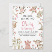 baa oink moo 私は2さいの おたんじょうび　ごあいさつ　農家の娘 2さいのおたんじょうび 招待状 (正面)