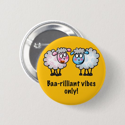 Baa-rilliant - かわいいカートゥーン 羊のペア 缶バッジ (正面&裏面)