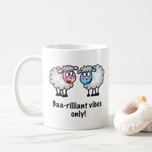 Baa-rilliant - Cute Cartoon Sheep Pair コーヒーマグカップ (ドーナツ)