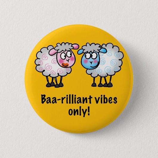 Baa-rilliant - Cute Cartoon Sheep Pair 缶バッジ (正面)