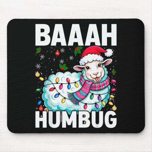 Baaah Humbug Sheep Xmas Lights Funny Anti Christma マウスパッド (正面)