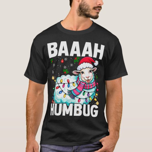 Baaah Humbug Sheep Xmas Lights Funny Anti Christma Tシャツ (正面)