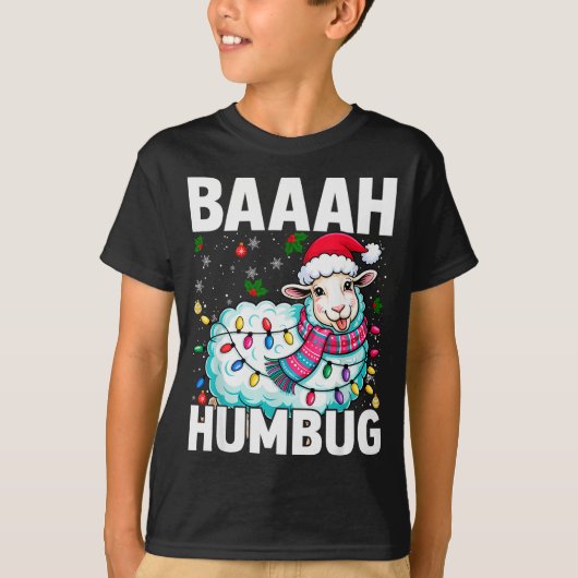 Baaah Humbug Sheep Xmas Lights Funny Anti Christma Tシャツ (正面)