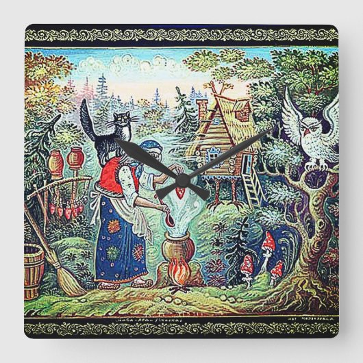 BABA JAGA RUSSIAN FOLKLORE SQUARE WALL CLOCK スクエア壁時計 (正面)