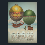 Babbage by Airship Steampunk Vintage Travel ポスター<br><div class="desc">Vintage looking poster is an original digital piece of artwork by artist K.A.Grayce and available exclusively here. Featuring a duo of fantasy hot air balloons, this vintage-inspired travel poster invites tourists to visit the fictional city of Babbage aboard a fantastic airship. A great focal point statement piece for any lover...</div>