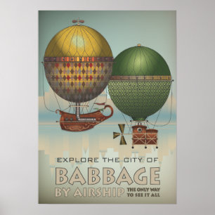 Babbage by Airship Steampunk Vintage Travel ポスター