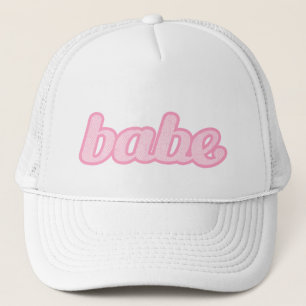 "babe"デニム淡い色のピンクと白い帽子 キャップ