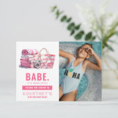 BABE ピンクプールパーティーの女の子の誕生日 サンキューカード (スタンド正面)