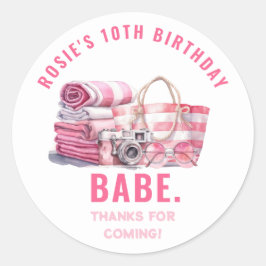 BABE ピンク プールパーティー ガール 誕生日 お礼 ラウンドシール