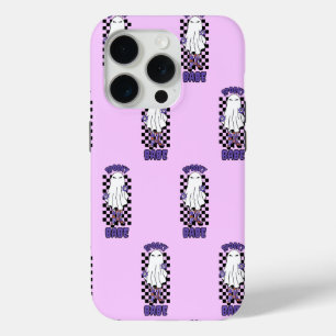 "Babe"女不気味性ハロウィーン幽霊レトロパープル iPhone 15 Proケース