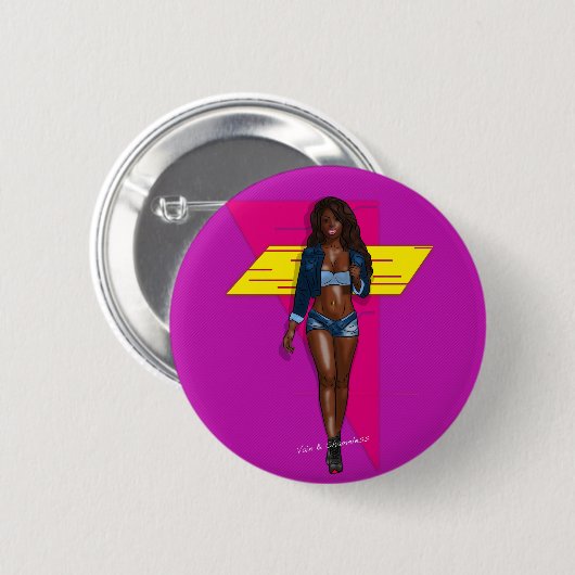 Babe in blue jeans 缶バッジ (正面&裏面)