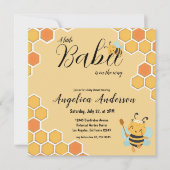 "Babee on the way"オレンジ色のハニカムベイビーシャワー 招待状 (正面)