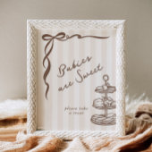 Babies are sweet Bebe Cafe Brown Bow Handdrawn ポスター